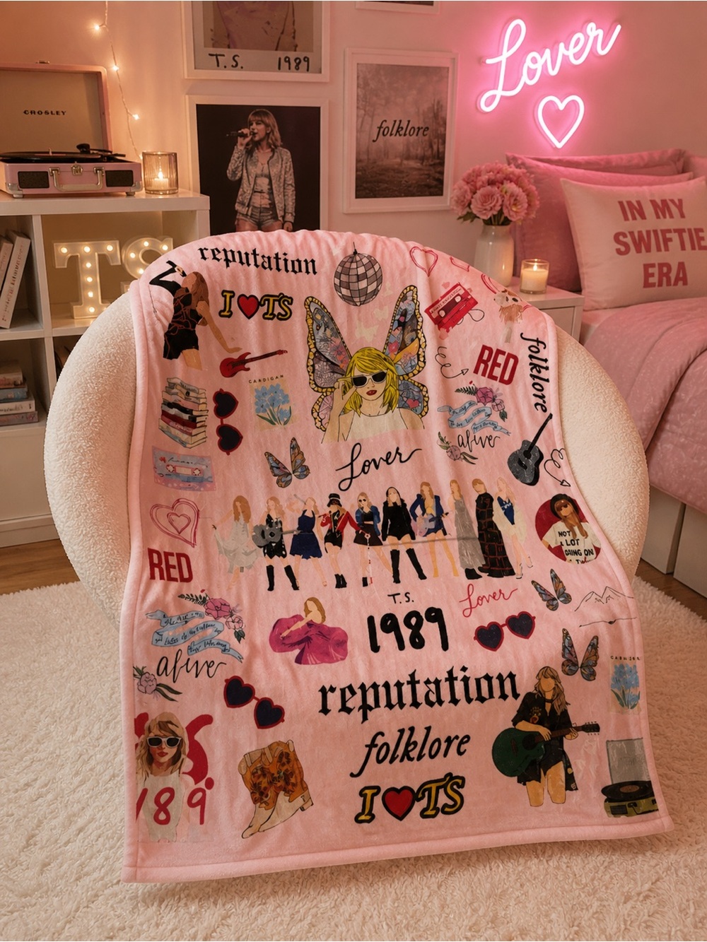 Taylor Swift Inspired Pink Throw Blanket Lover Folklore Reputation Twin Size